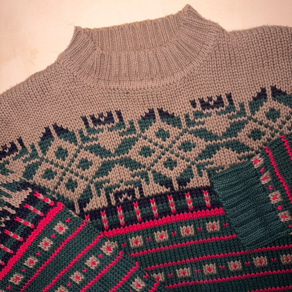 Vintage 90's Eddie Bauer Men's Nordic Heavy Knit Mock Neck Ski Sweater Large